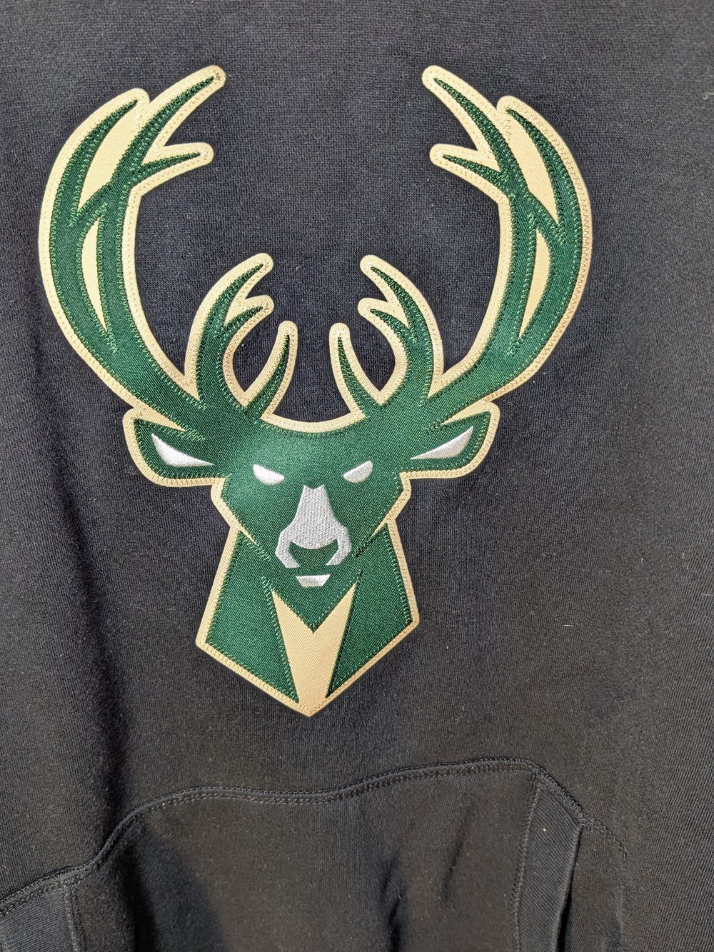Antigua Black Pullover Hoodie with Green and Gold Deer Emblem - Picture 2 of 7